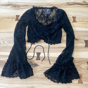 Black Goth Killstar Lace-Up Lace Crop Top